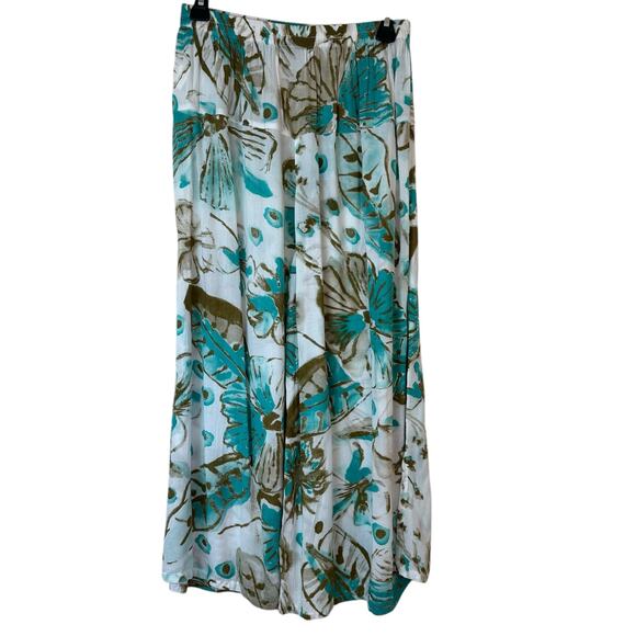 Animale Flowy Wide Leg Green & White Floral Culotte Pants sz XL EUC - Picture 6 of 8